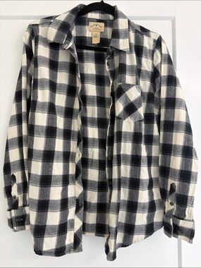 Black & White Plaid Button-Up Shirt Jacket - Unbranded